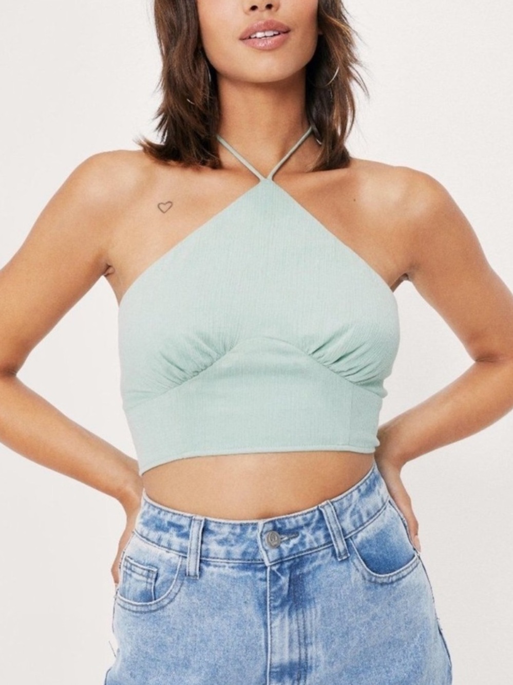 Nasty Gal Green Cup Detail Cropped Cami Top Shirt Size 8 New